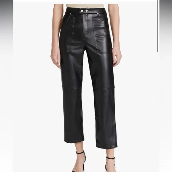 Blank NYC Black Vegan Leather Rip Cage Straight Leg Pants - Picture 1 of 4